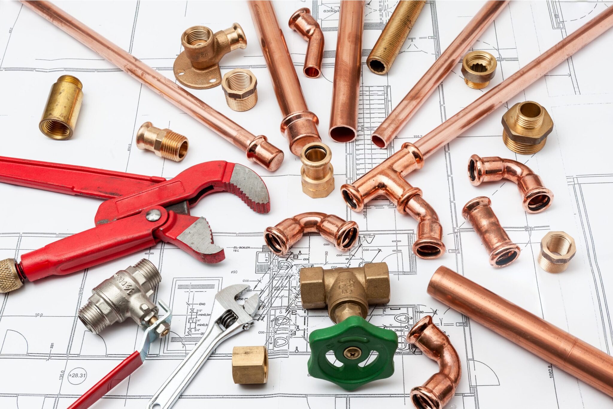 Copper pipes, fittings, valves, and plumbing tools in Port Charlotte