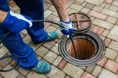 Plumber cleaning an outdoor sewer drain in Port Charlotte